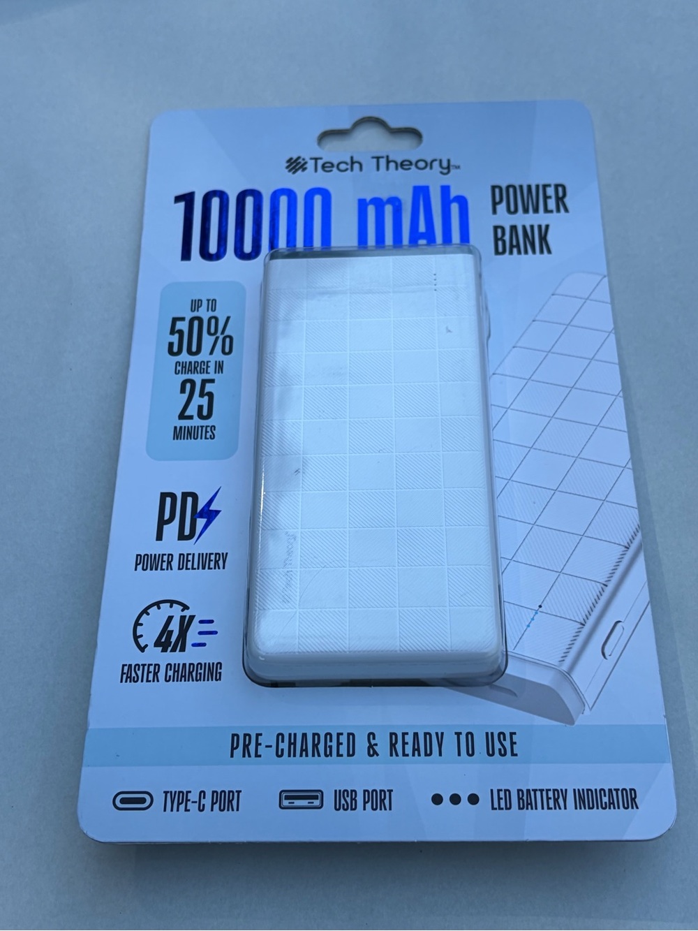 Theory White Portable 10000 mAh Power Bank